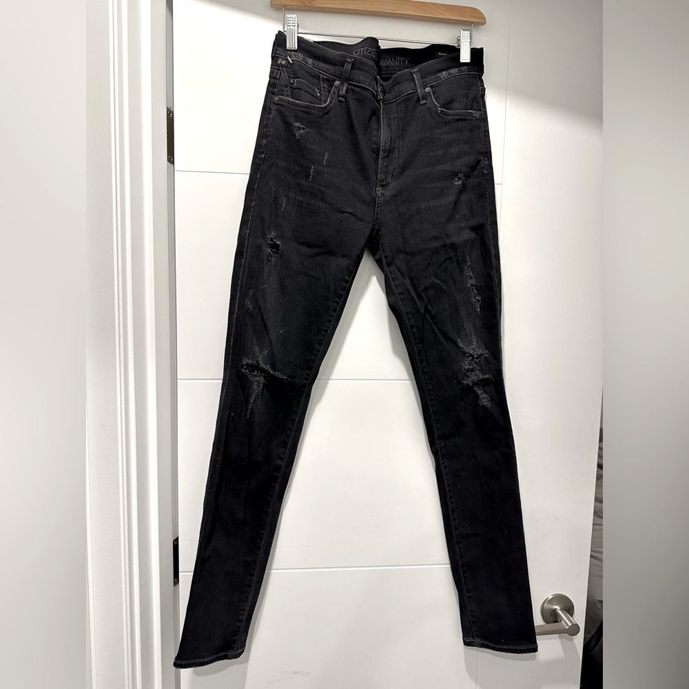 Citizens of humanity distressed dark grey/blk jeans.